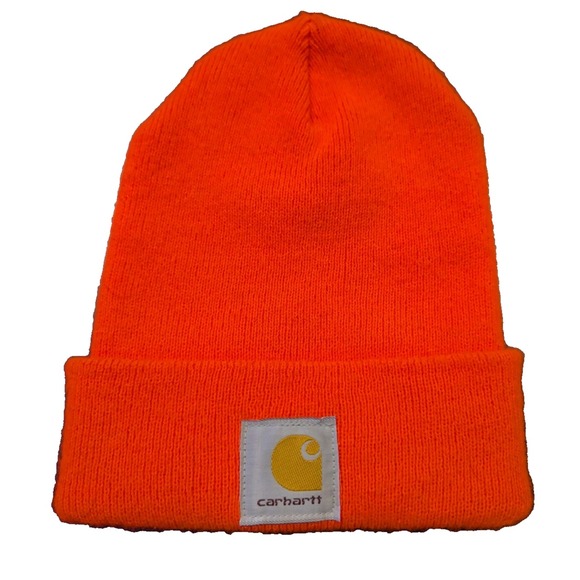 Carhartt A18 Men's Beanie Hat Lot Of 2 Winter Work Orange Brown - Picture 4 of 5